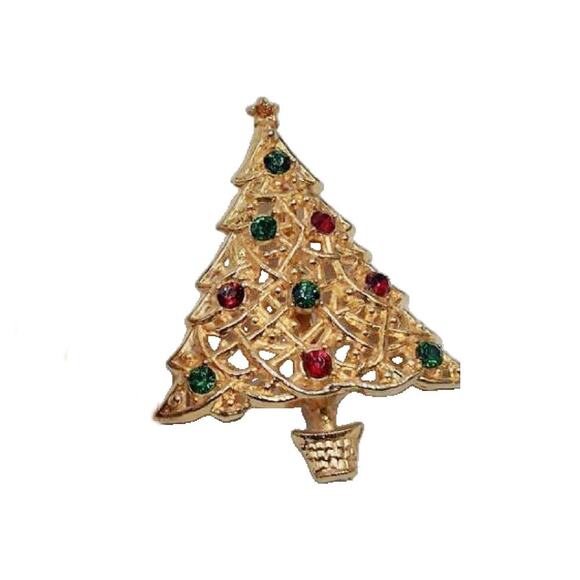 Vintage Crystal Christmas Tree Brooch Pin, 2.5" L - Picture 3 of 3